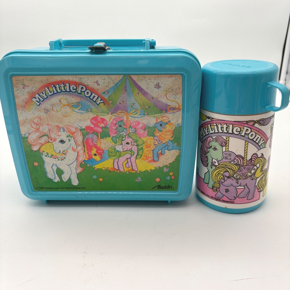Vintage 1989 My Little Pony Aladdin Lunch Box with Thermos Carousel G1 Blue